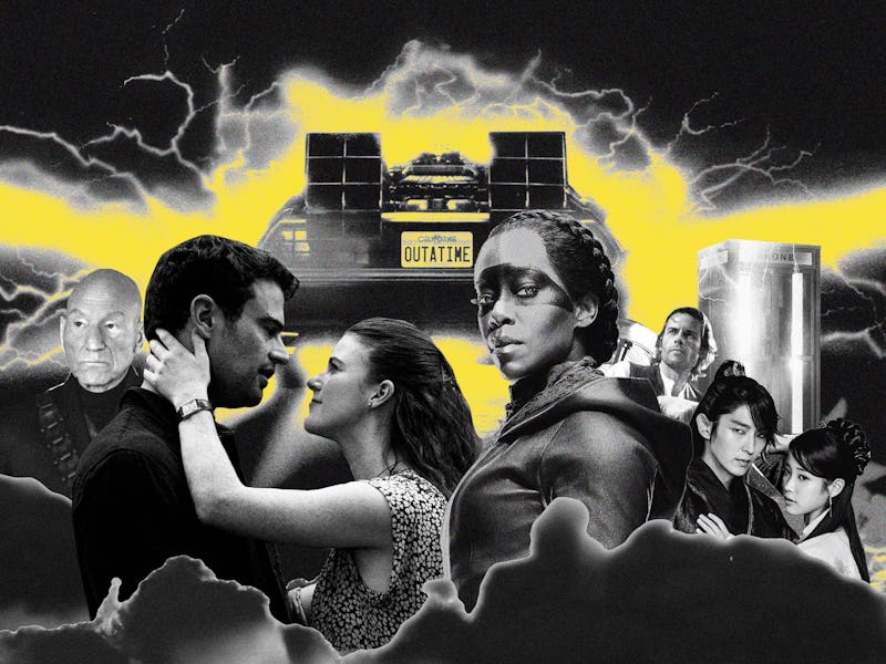 A collage of characters from various time travel movies
