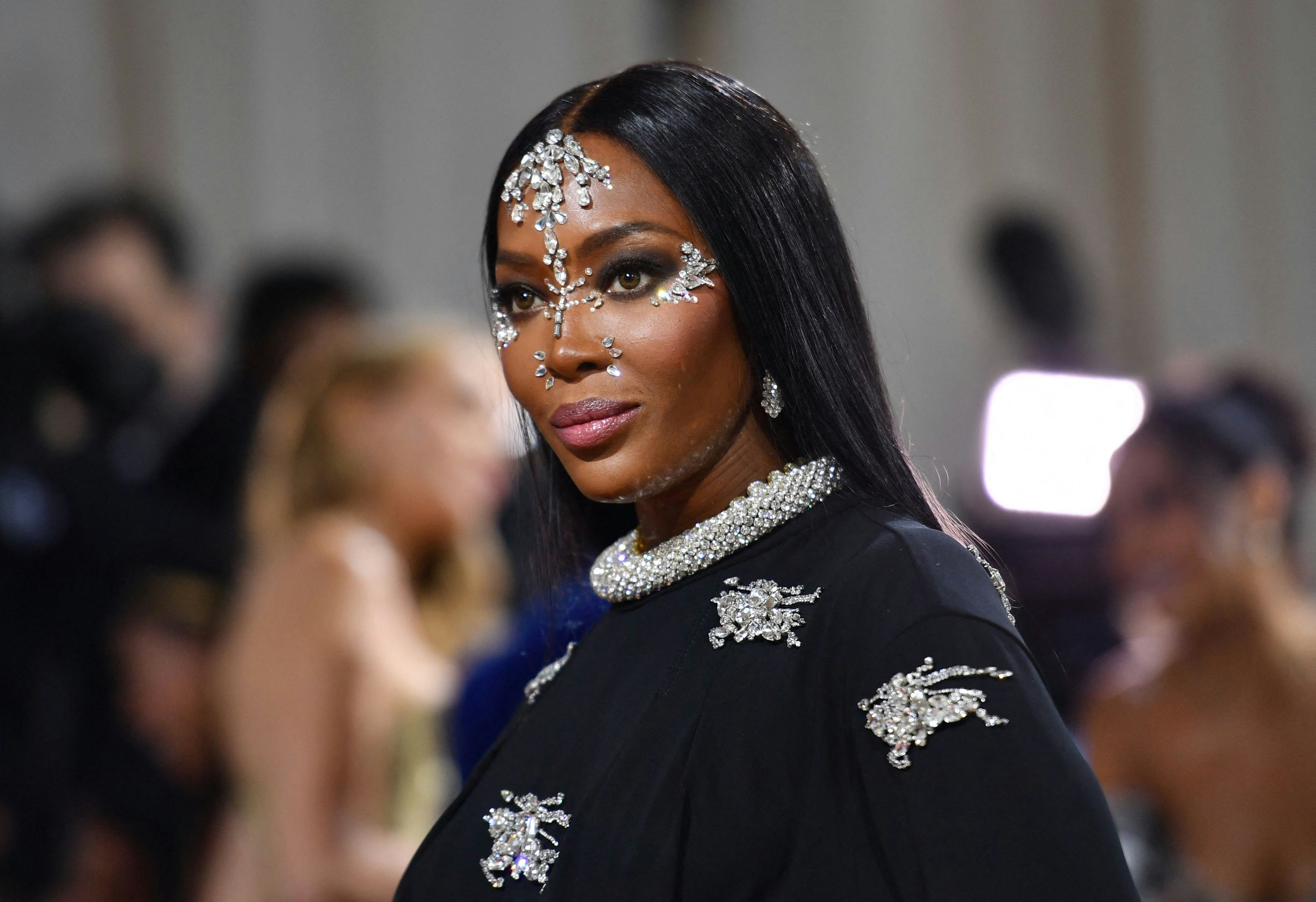 Naomi Campbell wearing jewels on her face at the 2022 Met Gala