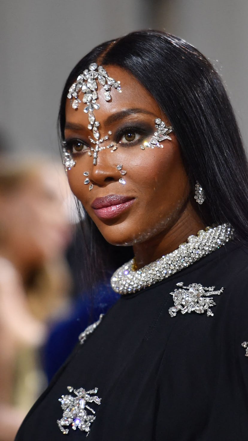 Naomi Campbell wearing jewels on her face at the 2022 Met Gala