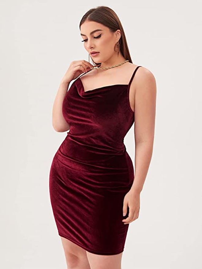 SOLY HUX Cowl Neck Velvet Bodycon Dress