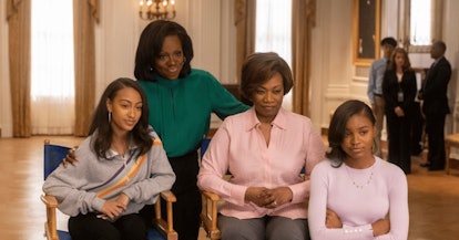 Lexi Underwood as Malia Obama with the cast of 'The First Lady'