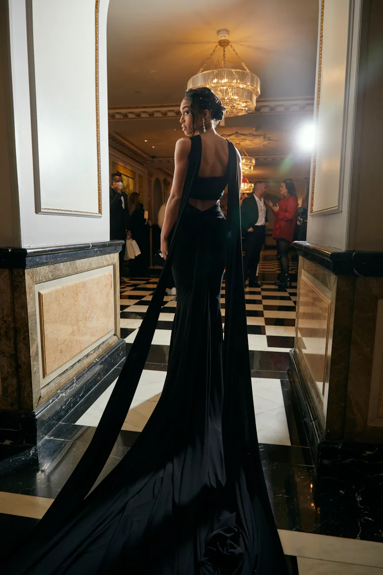 black halter evening dress KENDALL Halter Neck Velvet Sequin Gown