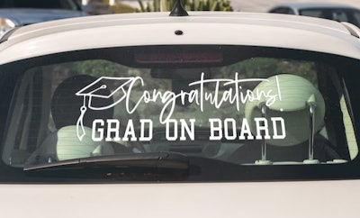 SimplyStatedVinyls Grad on Board Decal is a great car graduation decoration
