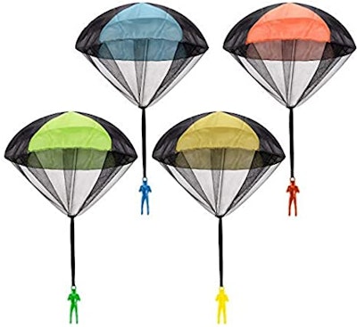 These toy parachuting figures don't require any assembly or batteries.