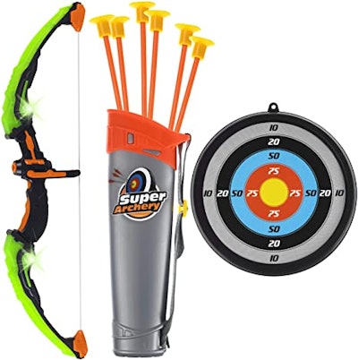 This archery set is perfect for backyard play and is safe thanks to its suction cup tips.