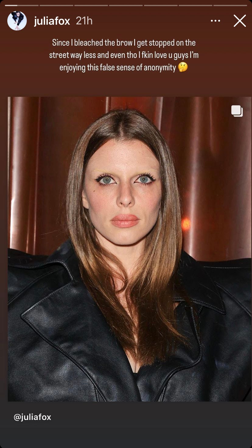 Julia Fox Says Her Bleached Brows Give Her a “False Sense of Anonymity”