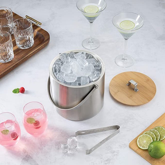 FineDine Stainless Steel Ice Bucket With Lid and Tongs