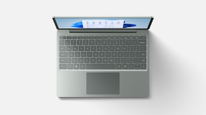 The Surface Laptop Go 2 in sage.