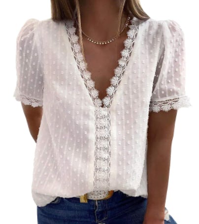 Dokotoo V Neck Lace Blouse