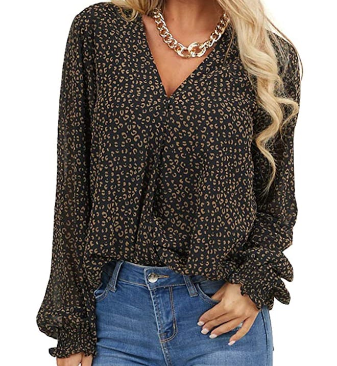 MLEBR Long Sleeve V Neck Chiffon Blouse