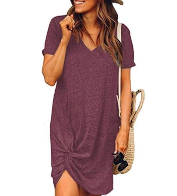 A simple twist on one side of a t-shirt dress gives it a fun edge.