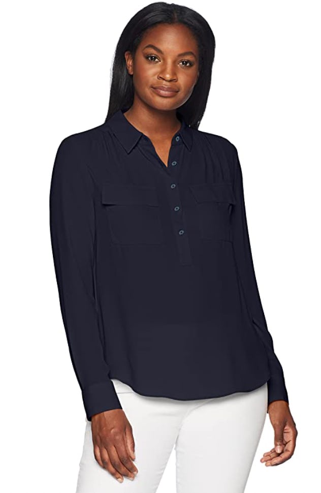 Lark &amp; Ro Georgette Long Sleeve Utility Blouse