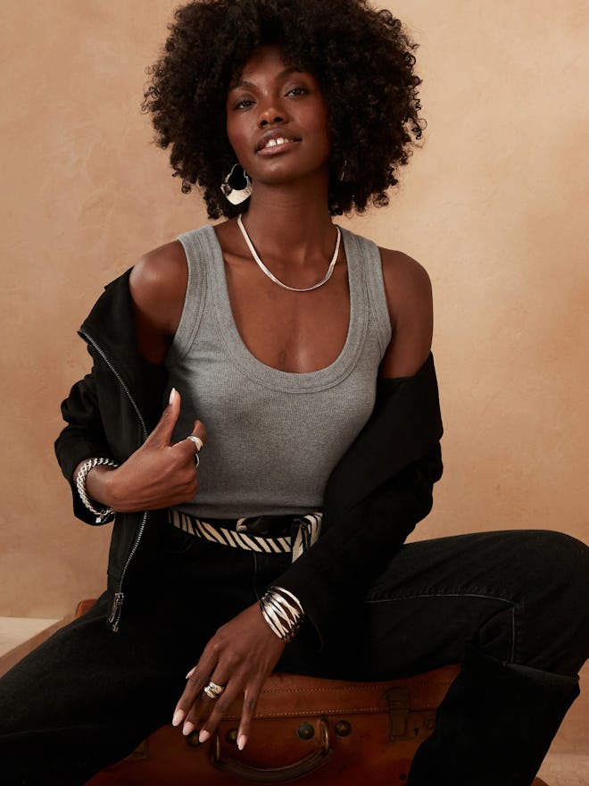 Ribbed Scoop-Neck Tank