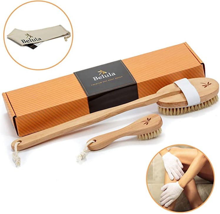 belula dry brush set to use to get smooth skin