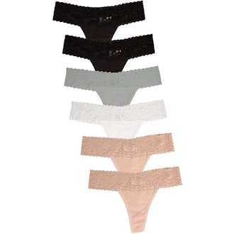Jo & Bette Lace Trim Cotton Thong Underwear (6-Pack)