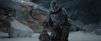 Din Djarin (Pedro Pascal) and Grogu/Baby Yoda in The Mandalorian Season 2