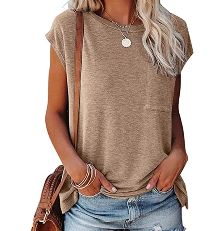 MEROKEETY Casual Cap Sleeve T-Shirt