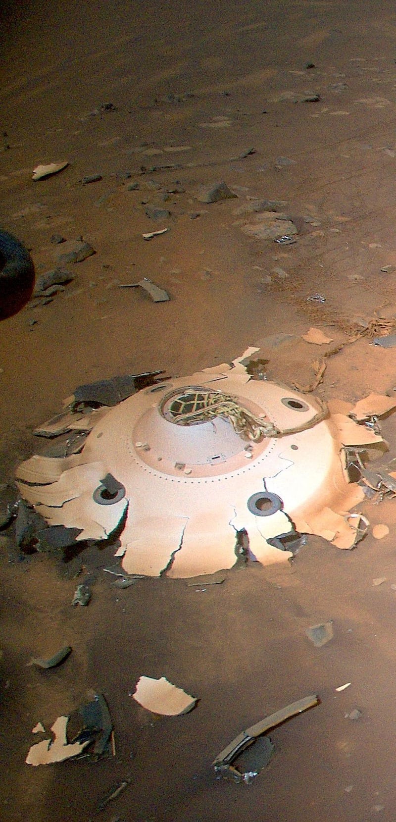 image of Perseverance's backshell captured by NASA's Ingenuity Mars helicopter