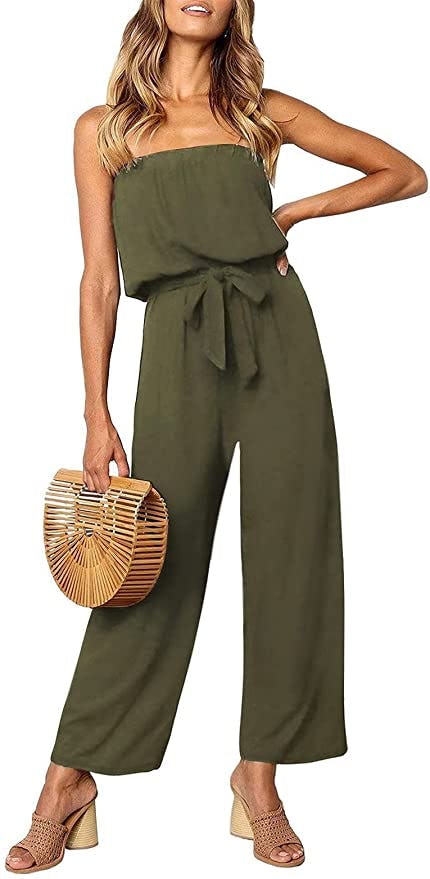 ZESICA Strapless Belted Jumpsuit