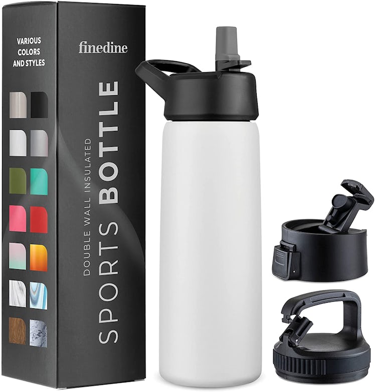 FineDine Triple-Insulated Stainless Steel Water Bottle with Straw Lid