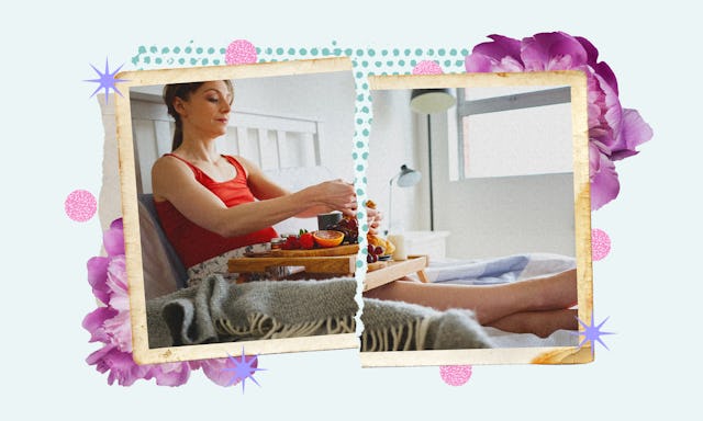Woman having breakfast in bed for Mother's Day