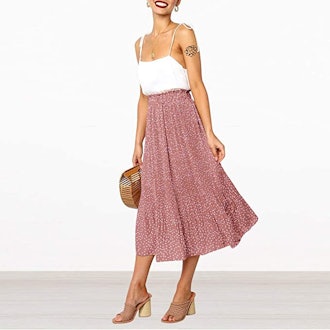 EXLURA High-Waisted Polka Dot Pleated Skirt 