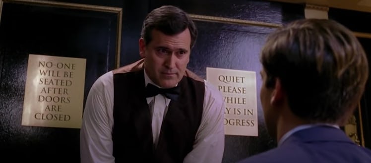 Bruce Campbell has a memorable cameo as a strict theatre usher in Sam Raimi’s Spider-Man 2