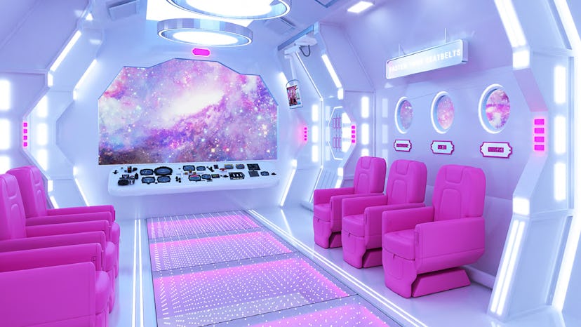 Travel to outer space in Barbie’s space shuttle.