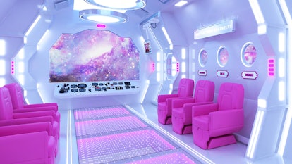 Travel to outer space in Barbie’s space shuttle.