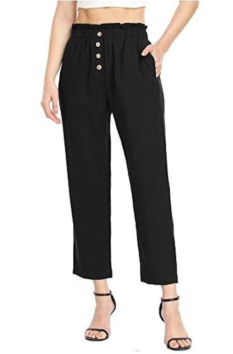 best linen pants for petites button detail