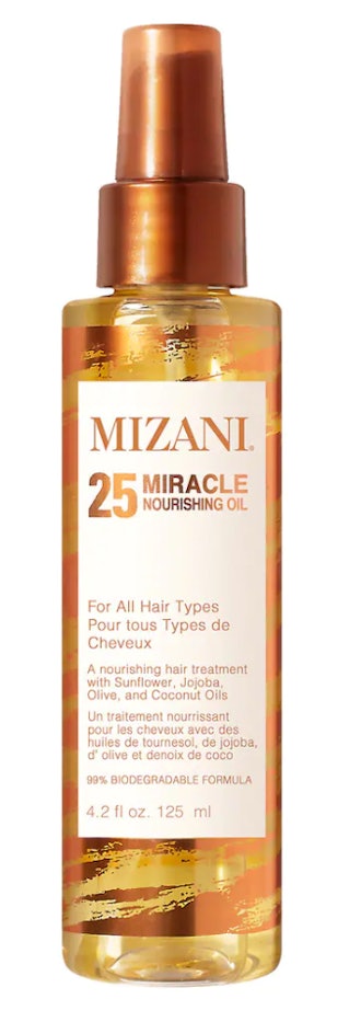 Mizani 25 Miracle Nourishing Oil for slicked-back braided ponytails