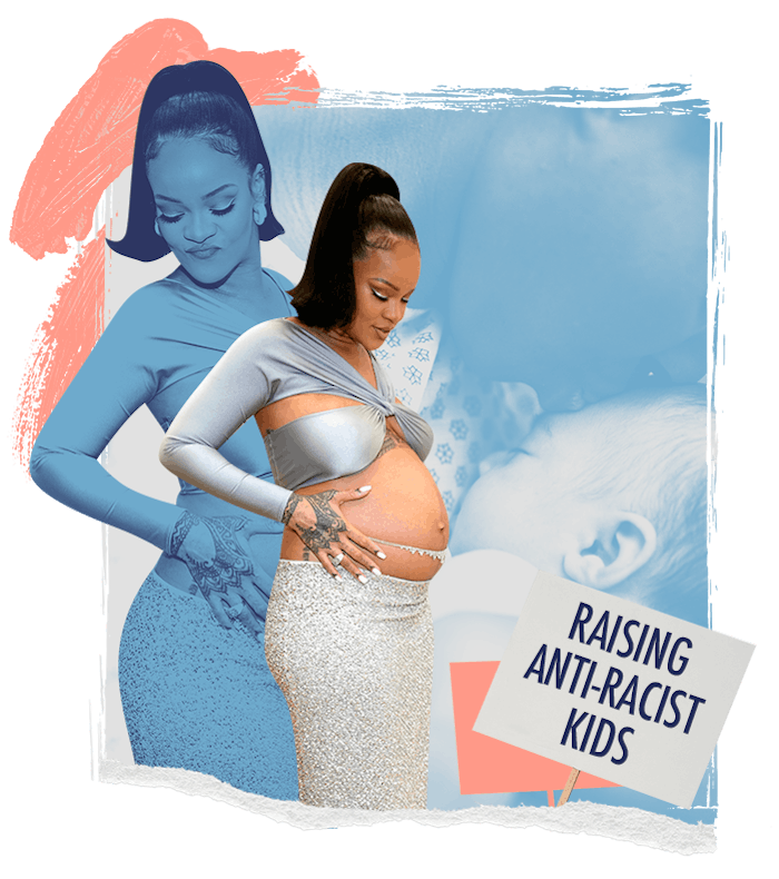 Images of pregnant Rihanna and the words "Raising Anti-Racist Kids"