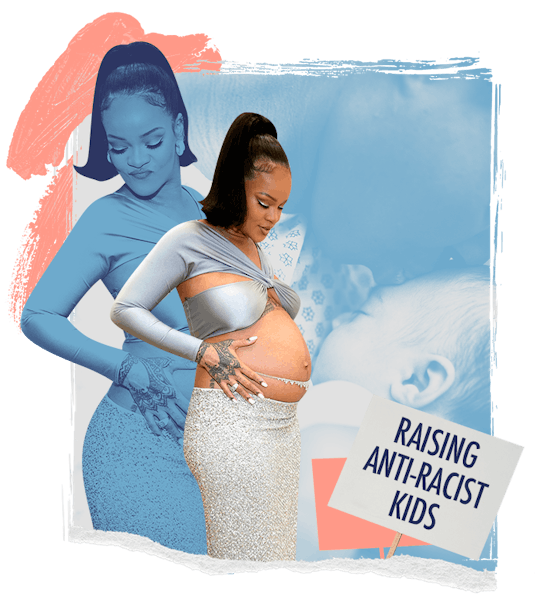 Images of pregnant Rihanna and the words "Raising Anti-Racist Kids"