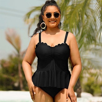 Yonique High Waisted Scalloped Tankini Swimsuit