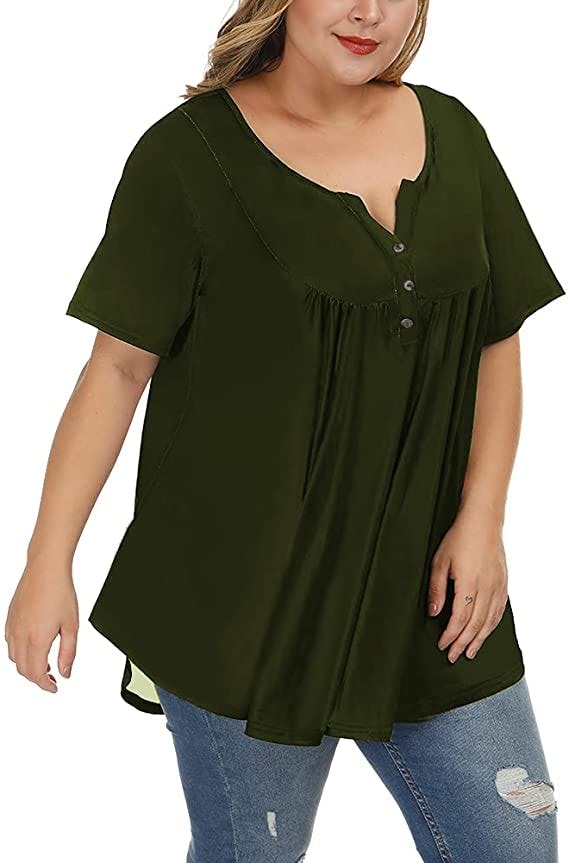 ALLEGRACE Henley V Neck Short Sleeve T Shirt