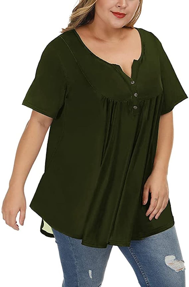 ALLEGRACE Henley V Neck Short Sleeve T Shirt