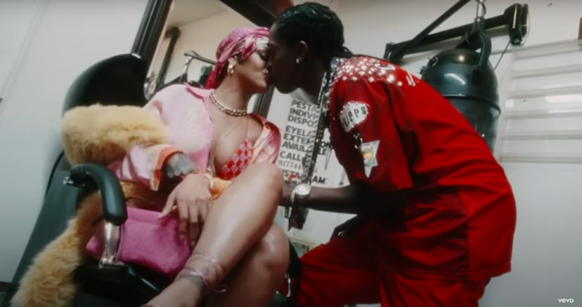 rihanna and a$ap rocky kiss in new "d.m.b" music video