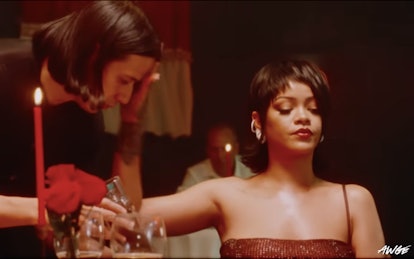 Rihanna's asymmetrical bangs in the ASAP Rocky "D.M.B." music video.