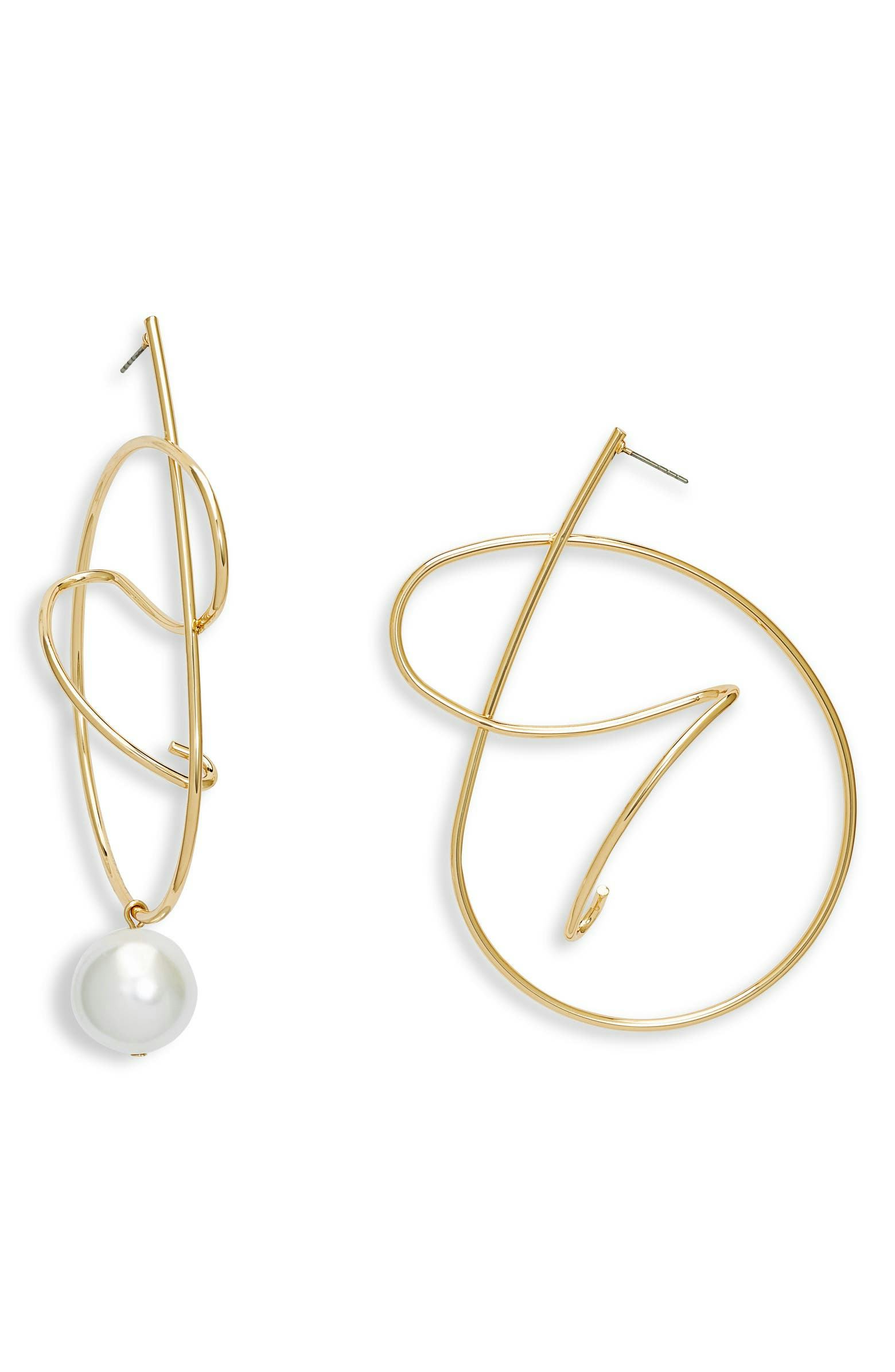 Open Edit Asymmetric Mismatched Imitation Pearl Statement Earrings