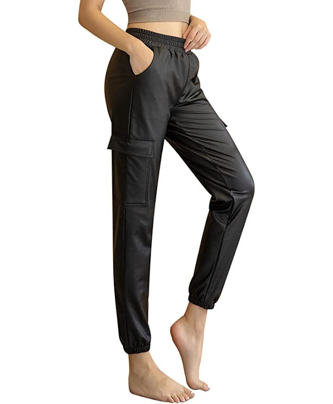 Powder Queen Faux Leather Cargo Jogger Pants