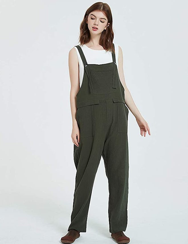 Gihuo Loose Linen Overalls Jumpsuit