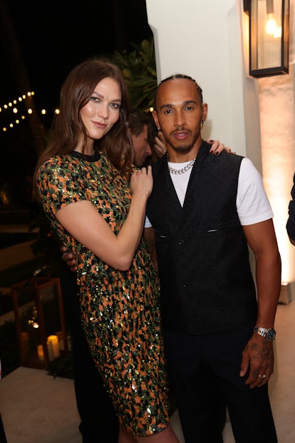 the model Karlie Kloss and the Formula One driver Lewis Hamilton together at a party