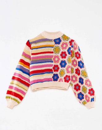 Rainbow Crochet Squares Sweater