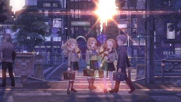 Three girls enjoy ice cream after school in 13 Sentinels: Aegis Rim.