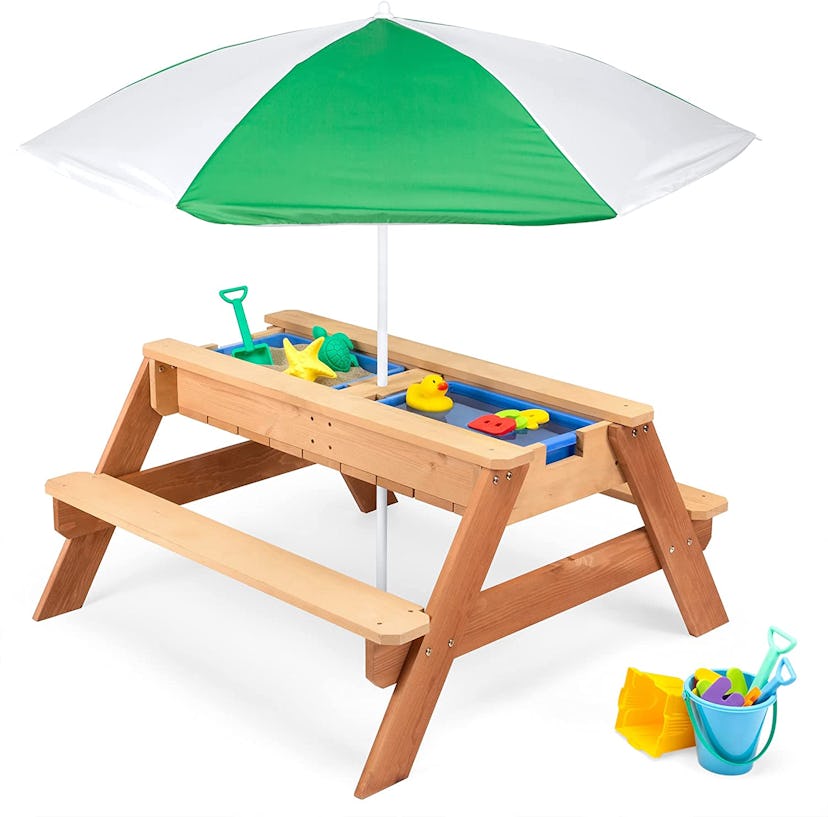 Best Choice Products Kids 3-in-1 Sand & Water Wooden Sensory Table With Umbrella