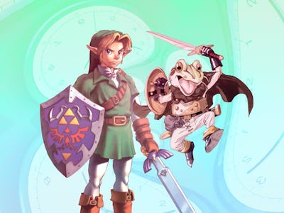 link from ocarina of time alongside frog from chrono trigger