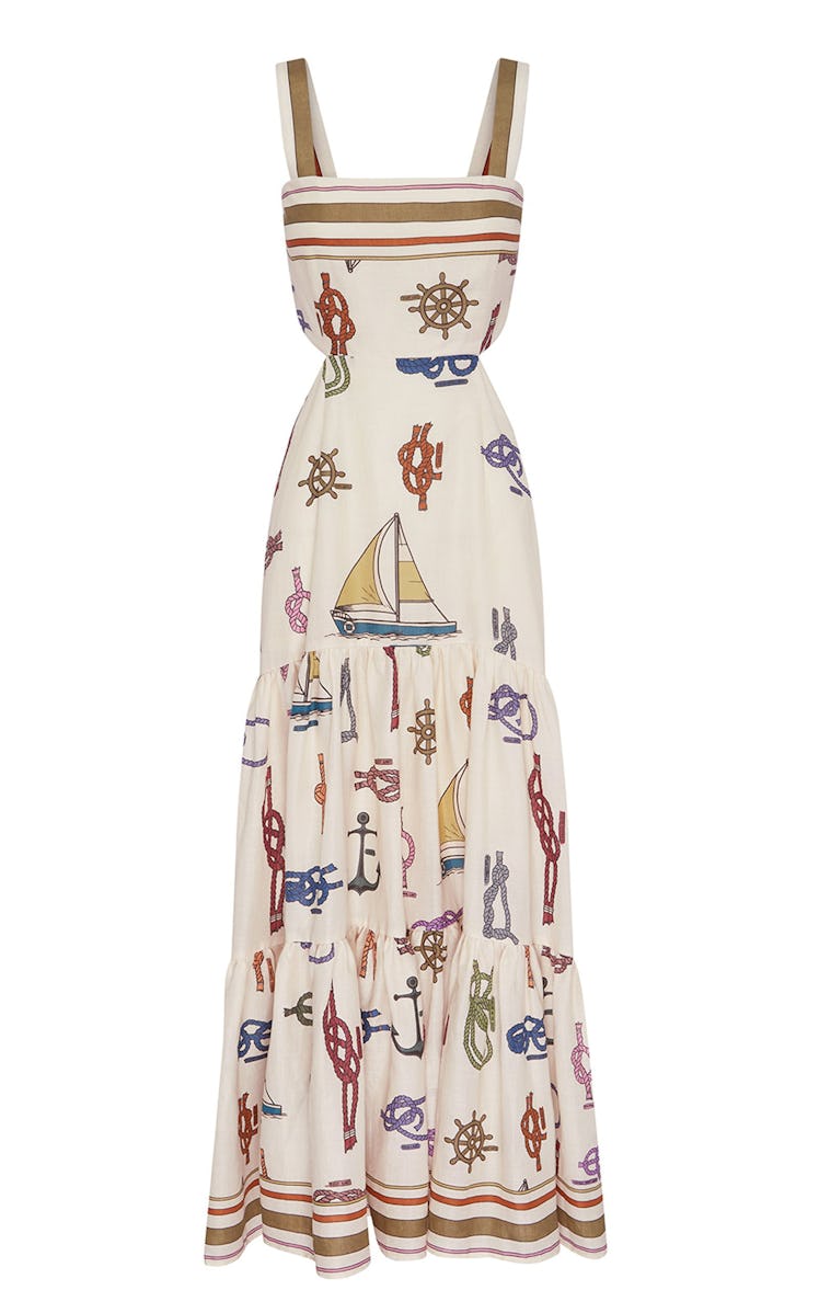 ALÉMAIS Ships Ahoy Printed Ramie Midi Dress