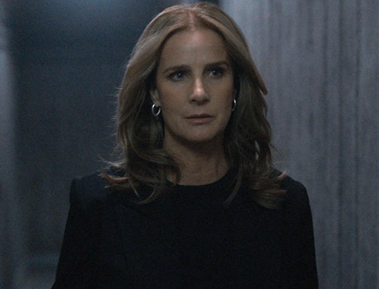 Rachel Griffiths wearing black shirt and blazer