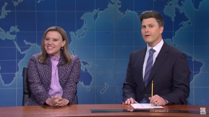 Kate McKinnon as Justice Amy Coney Barrett speaks to Colin Jost on "Weekend Update"