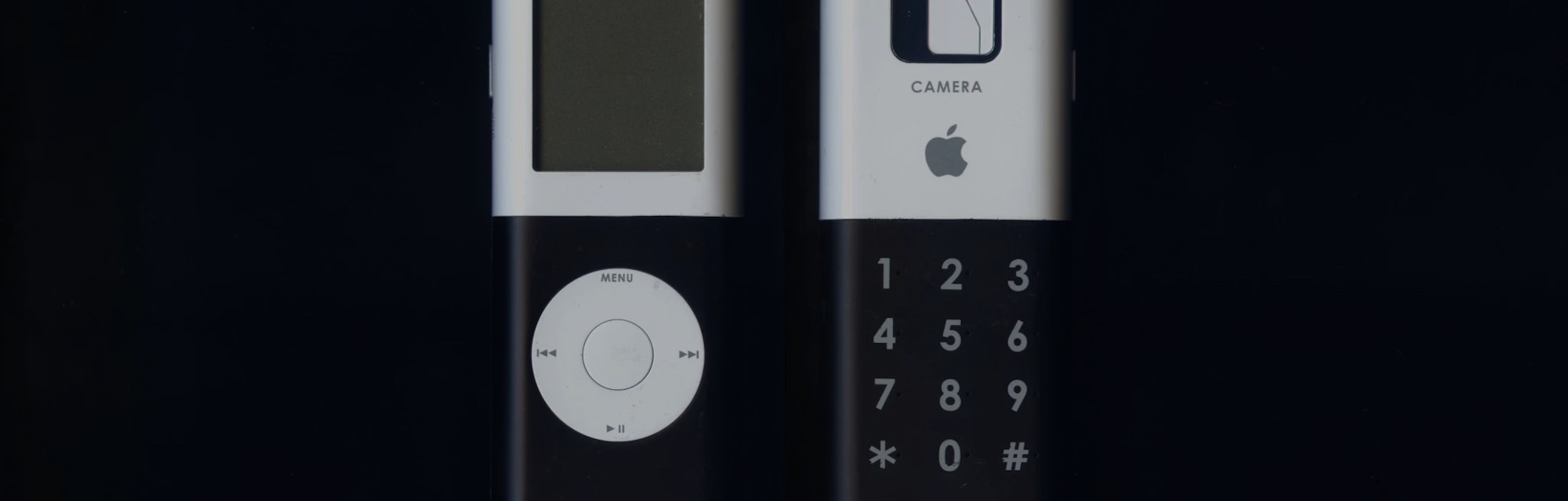 An iPhone prototype with an iPod-like wheel and number keypad and camera on the back